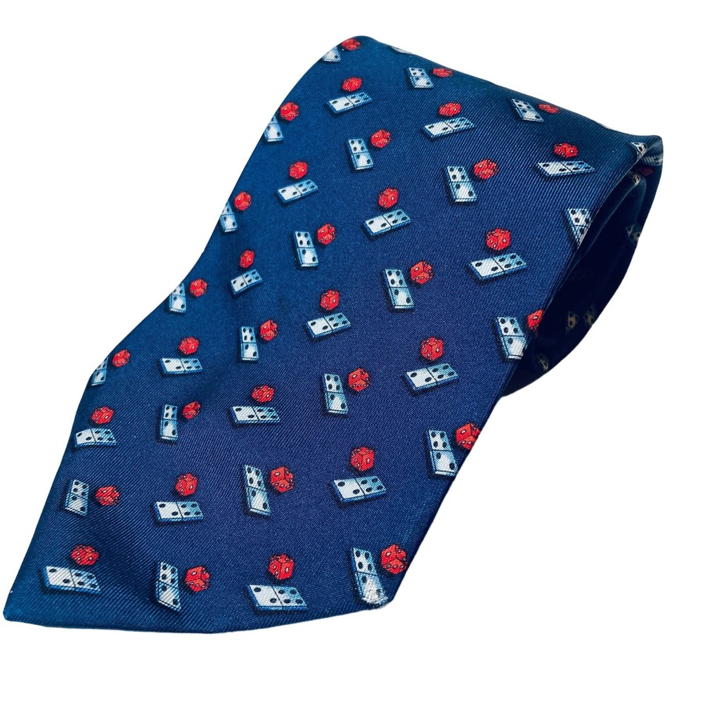 Salvatore Ferragamo Mens Blue Dice Domino Adjustable Designer Necktie Vegas Silk